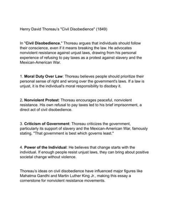 civil disobedience thoreau summary