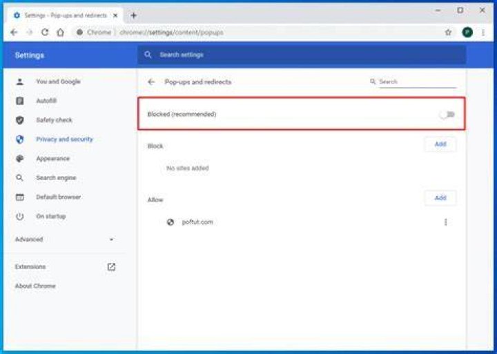 disable pop up blocker chrome