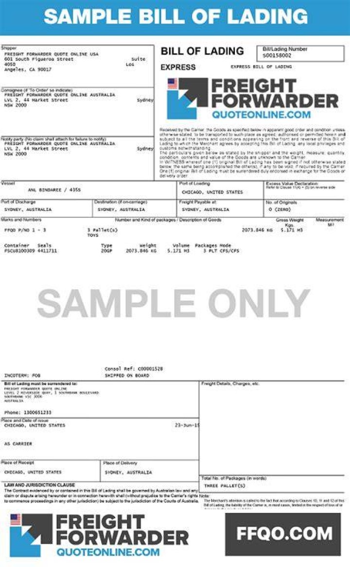 Forwarder's bill of lading (B/L)