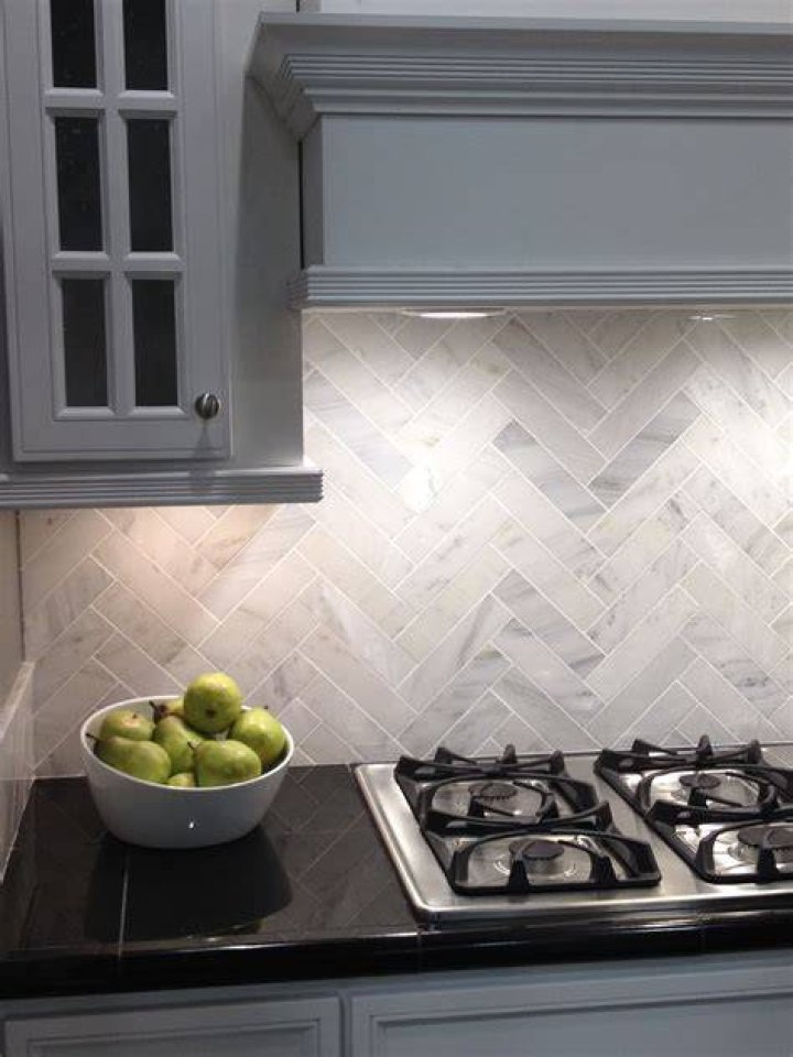 marble herringbone backsplash