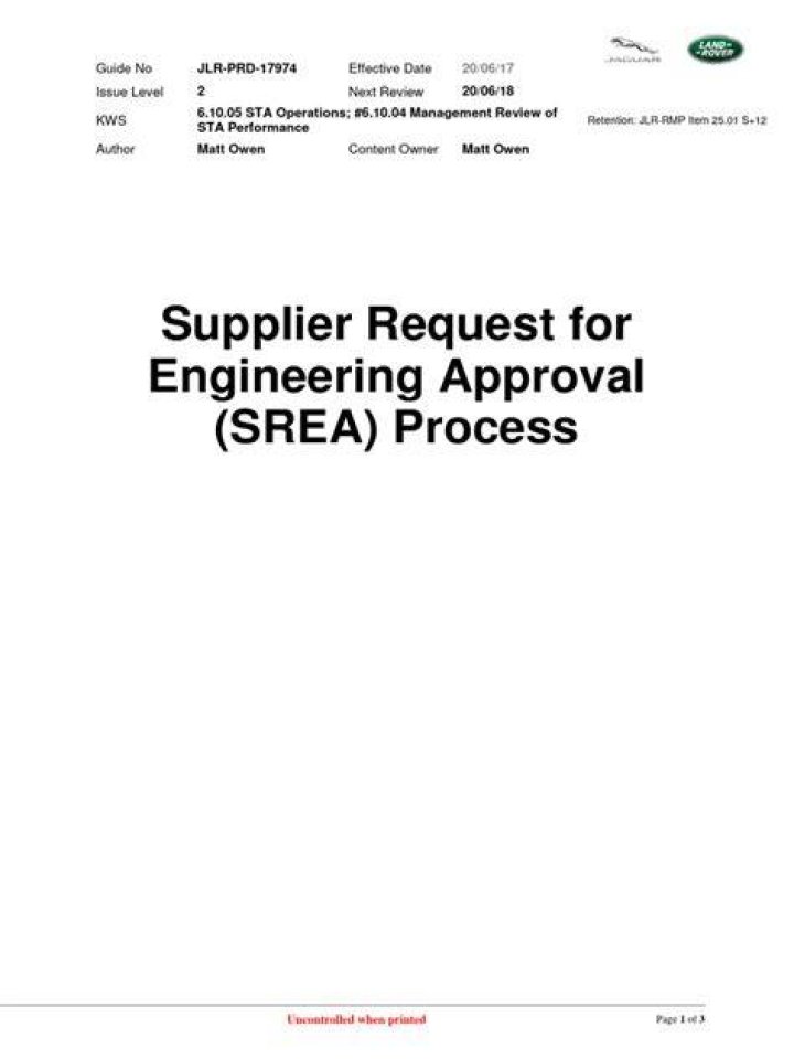 Supplier request for engineering approval (SREA)